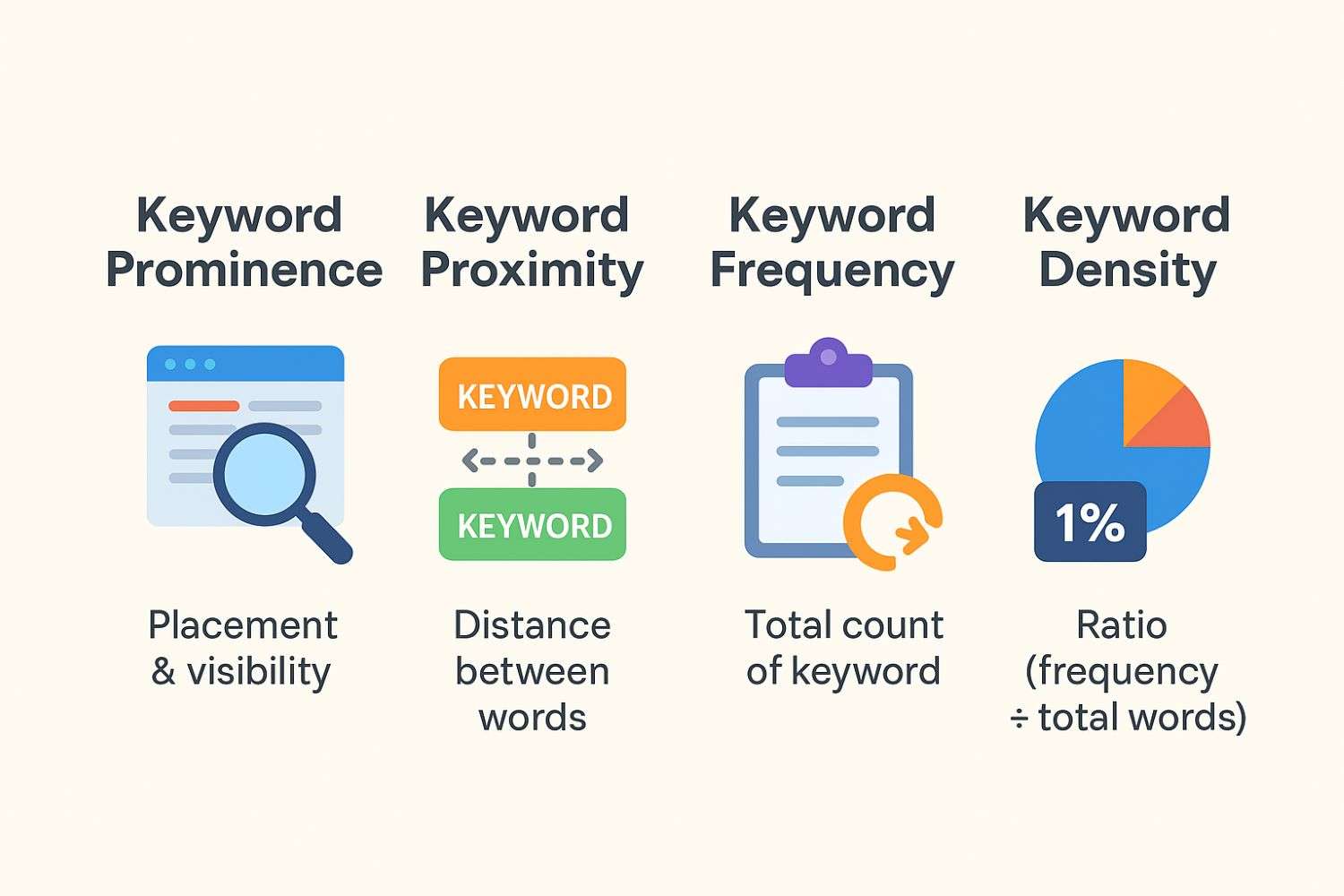 What are Keyword Prominence, Proximity, Frequency, and Density?